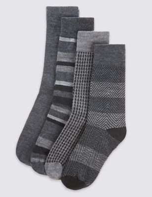 4 Pairs of Lambswool Blend Assorted Socks